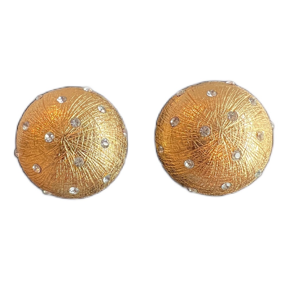 Vintage  Women’s Christian Dior Dome Gold Plated Crystal Clip On Earrings